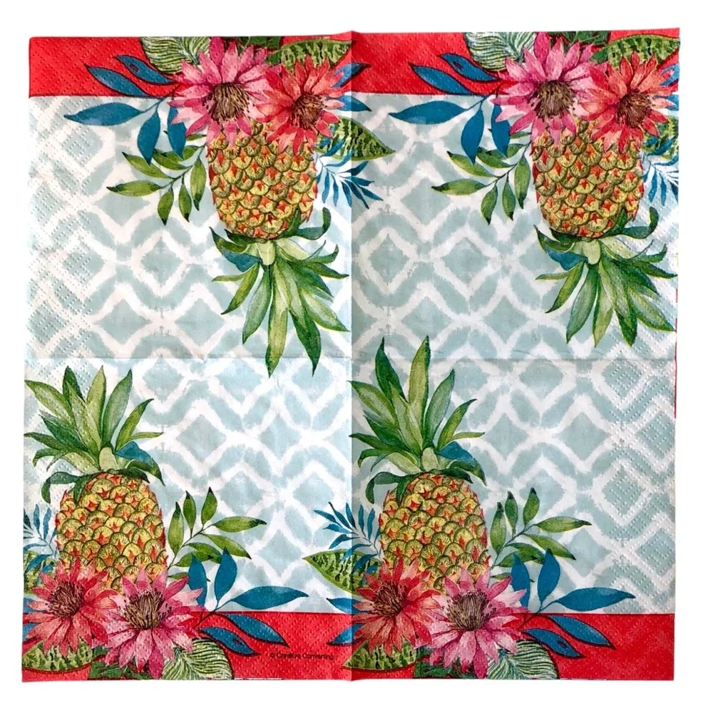 Creative Converting Tropical Pineapple Cocktail Beverage Paper Napkins, 40 ct
